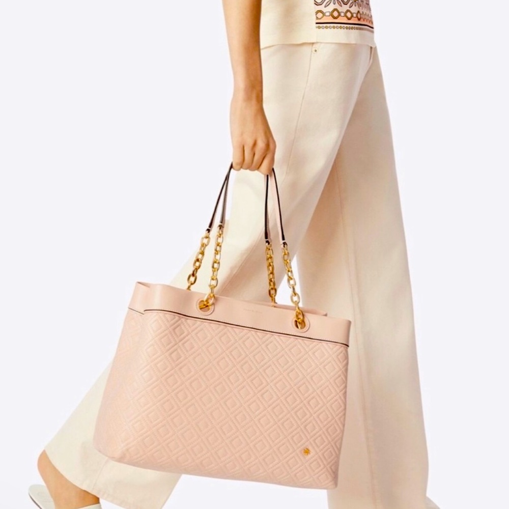Tory Burch Fleming Triple-Compartment Tote nude pinkish cream color